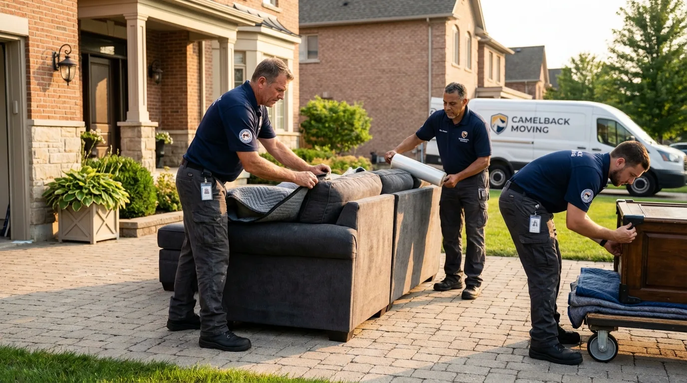 Large estate moving crew wrapping furniture in Houston, TX